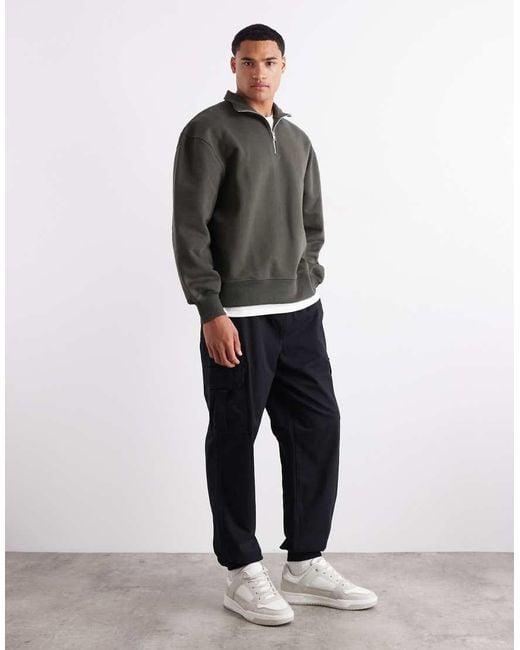 ASOS Black Premium Heavyweight Oversized Quarter Zip 400Gsm for men