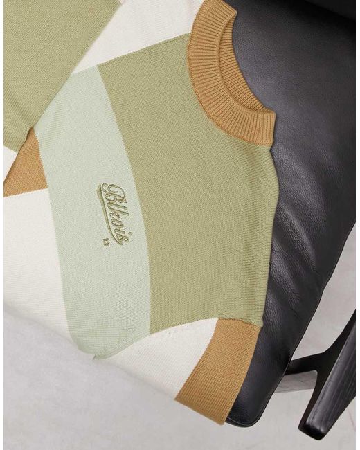 BLKVIS Green Patchwork Knitted Crewneck Jumper for men