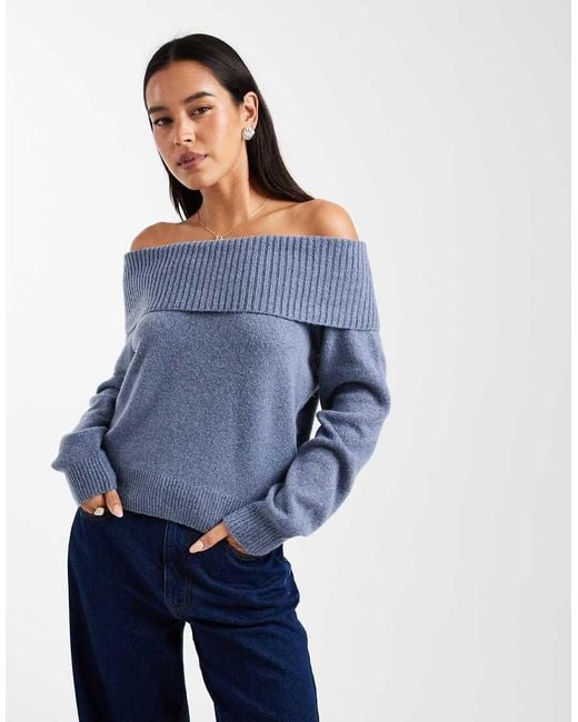 Hollister Blue Knitted Off The Shoulder Jumper