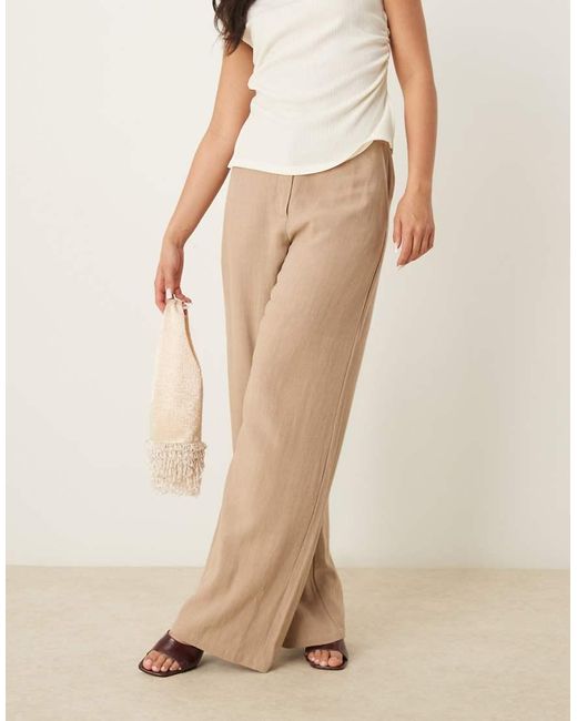 ASOS Natural Relaxed Straight Leg Trousers With Linen