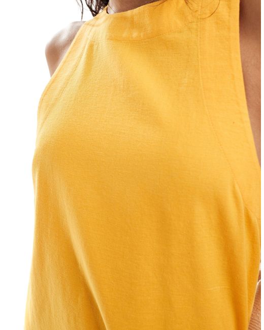 ASOS Yellow – hochgeschlossenes, schwingendes mini-sommerkleid aus leinen