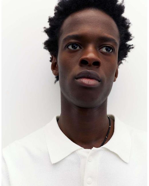 Pull&Bear White Short Sleeve Polo Shirt for men
