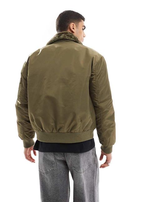 River Island Green Borg Collar Bomber Jacket for men