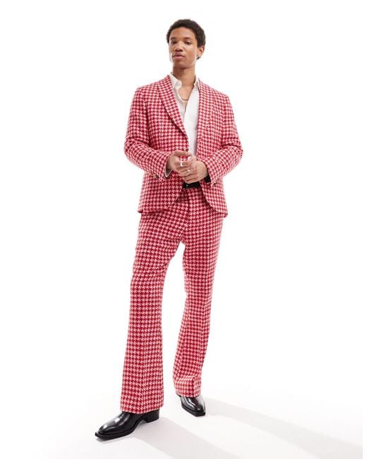 Twisted Tailor Red Houndstooth Suit Jacket for men