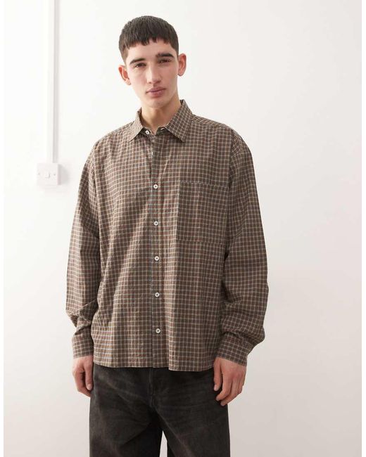 Collusion Brown Long Sleeve Oversized Skate Shirt for men