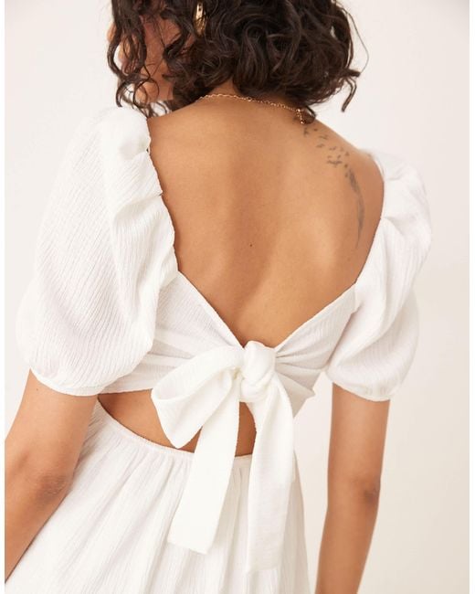 Gina Tricot Short Sleeve Tie Back Mini Summer Dress in Natural | Lyst Gina Tricot Short Sleeve Tie Back Mini Summer Dress in Natural | Lyst