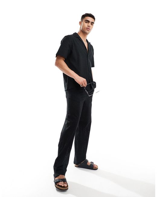 Pantalon d'ensemble décontracté en broderie anglaise avec taille élastique ASOS pour homme en coloris Black
