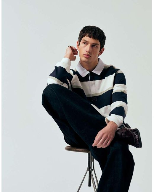 ASOS Blue Rugby Stripe Sweatshirt for men