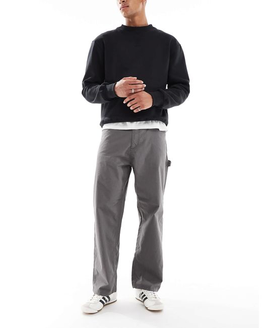 Jack & Jones Gray Ripstop Baggy Fit Carpenter Trouser for men
