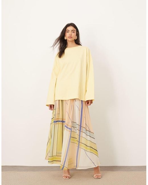 ARRANGE Natural Tiered Maxi Skirt With Tie Waist