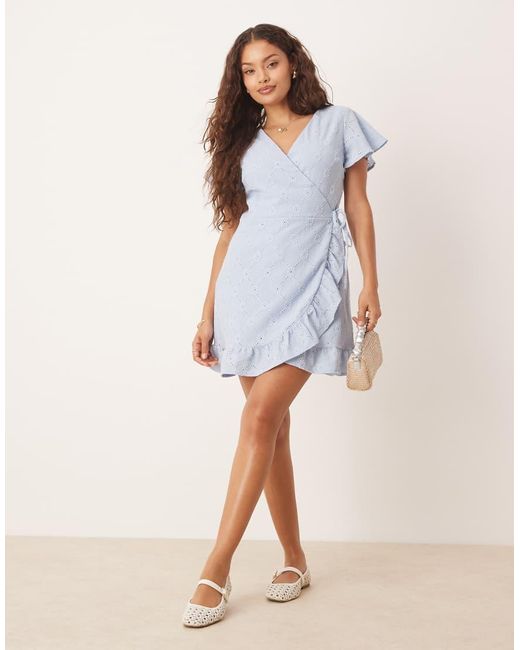 Vila Blue Jersey Broderie Wrap Mini Dress