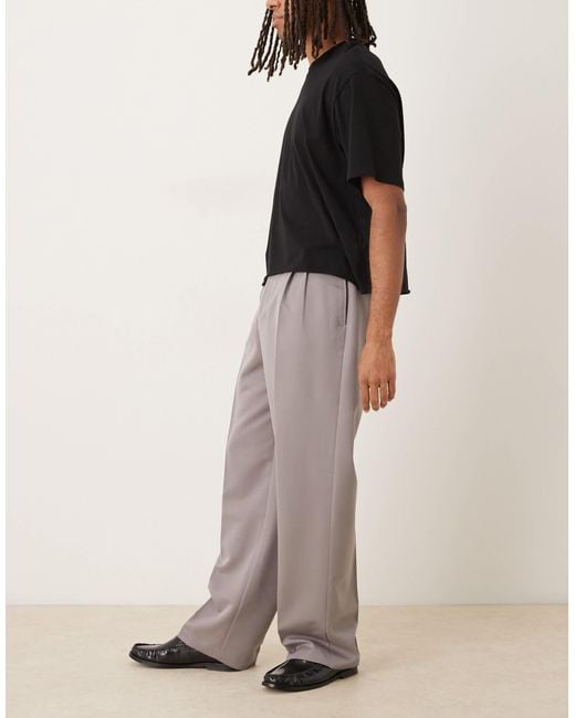 ASOS Brown Smart Wide Leg Trousers With Double Pleats for men