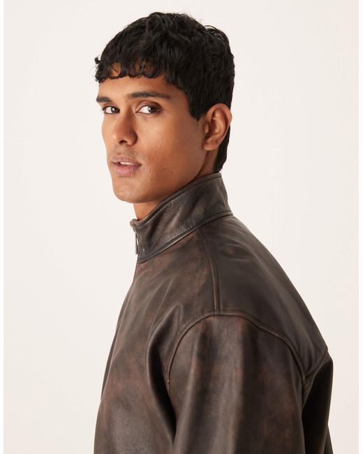 ASOS – bomberjacke im vintage-look aus braunem echtleder in Brown für Herren