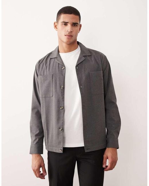 ASOS Gray Boxy Relaxed Revere Shirt for men