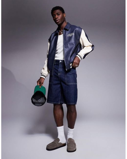 ASOS – oversize-motocross-jacke aus kunstleder in Blue für Herren