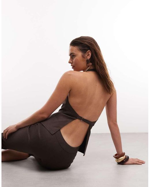 Mango Brown Petunia Sleveeless Halterneck Waistcoat Co-ord