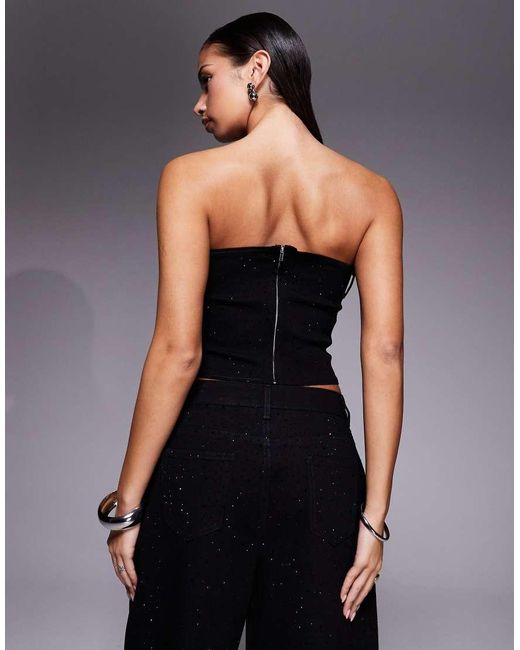 Liquor N Poker Gray Denim Embellished Corset Top Co-ord