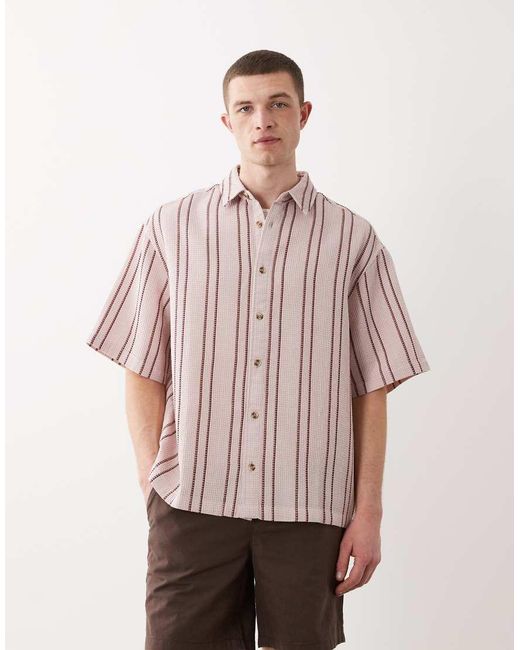 ASOS Pink Oversized Waffle Textured Stripe Shirt for men