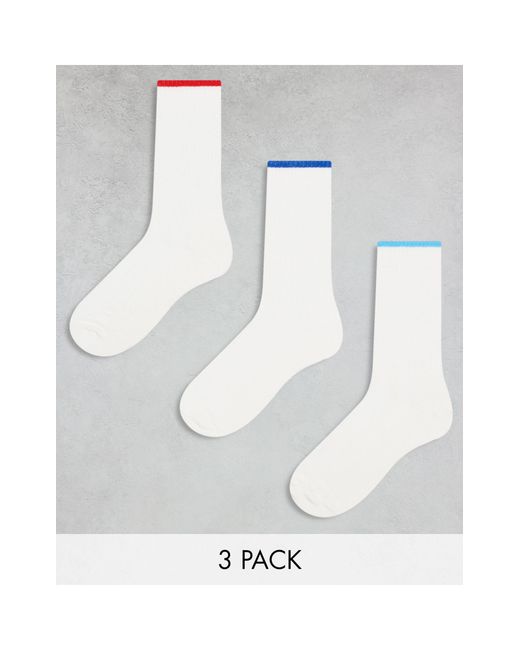 Confezione da 3 calze écru con bordo a contrasto di ASOS in White da Uomo