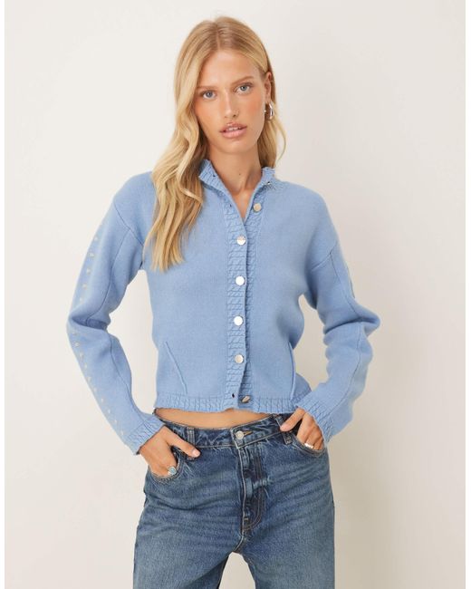 Never Fully Dressed Blue Studded Knit Cardigan