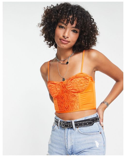 Reclaimed (vintage) Inspired Corset Top With Lace Detail in Orange | Lyst  Canada