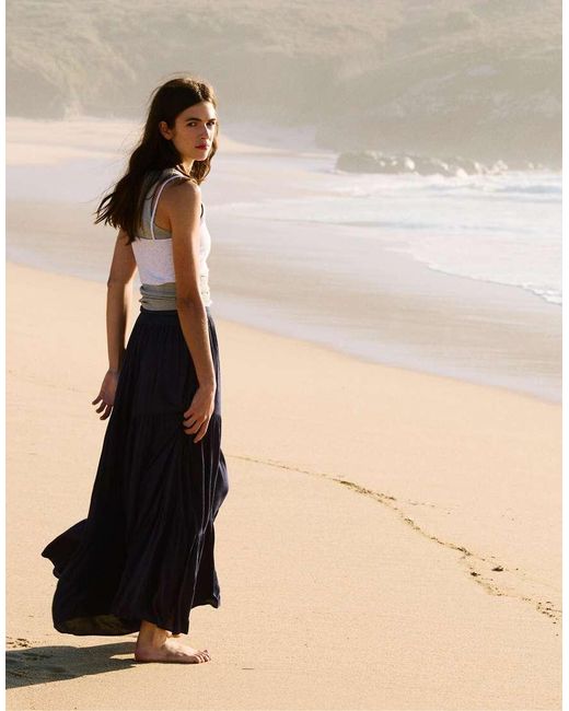 Pull&Bear Blue Paneled Midi Skirt