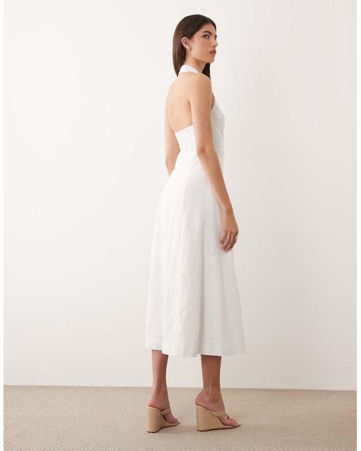 Nobody's Child Natural Linen Blend Halter Neck Collar Detail Tailored Midi Dress