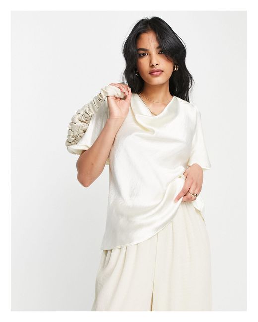 River Island Drape Cowl Neck Satin Blouse In White Lyst