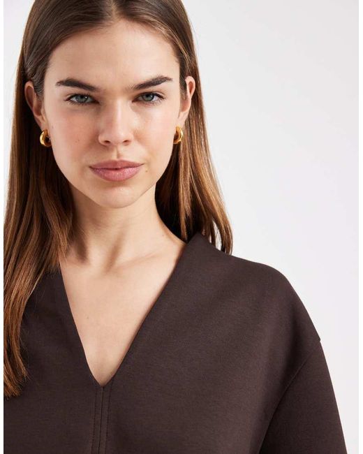 ASOS Brown Long Sleeve Plunge With Button Detail Top