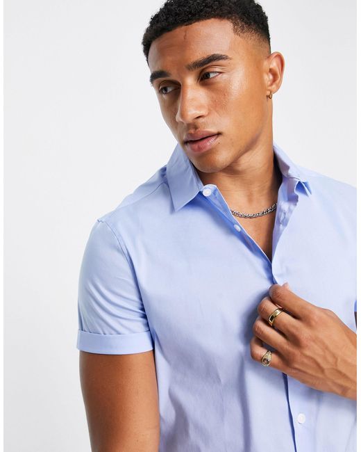 ASOS Stretch Slim Fit Work Shirt in Blue for Men Lyst