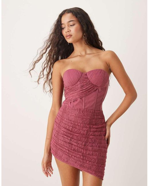 LACE & BEADS Red Heart Corset Lace Mini Dress
