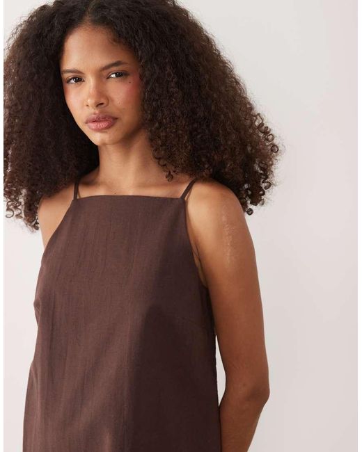 ASOS Brown Mini Shift Linen Dress