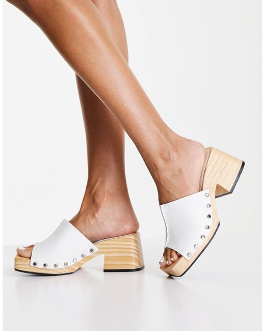 TOPSHOP Rosie Leather Mid Clog Mule in White | Lyst