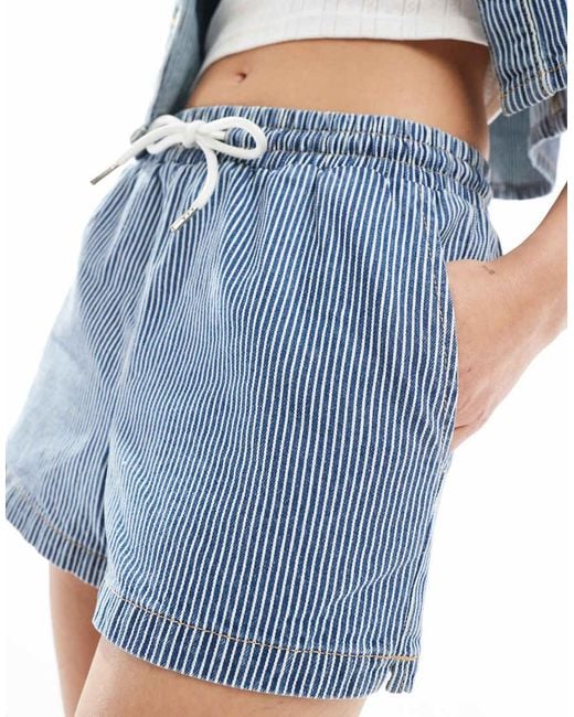 New Look Blue Co-ord Stripe Denim Drawstring Short
