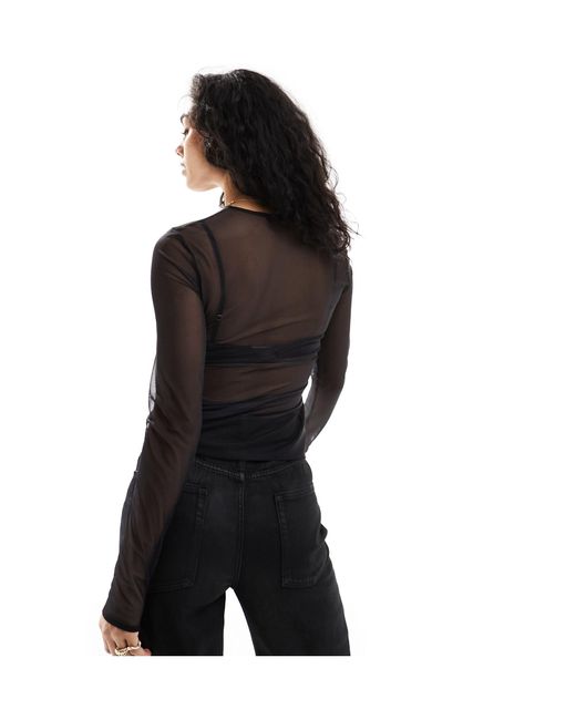 & Other Stories Black Mesh Long Sleeve Top