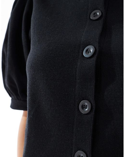 Top à manches bouffantes en tissu côtelé doux Miss Selfridge en coloris Black