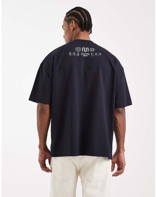 ASOS Blue Circular Design Collection Super Heavyweight Oversized T-shirt With Records Graphic for men