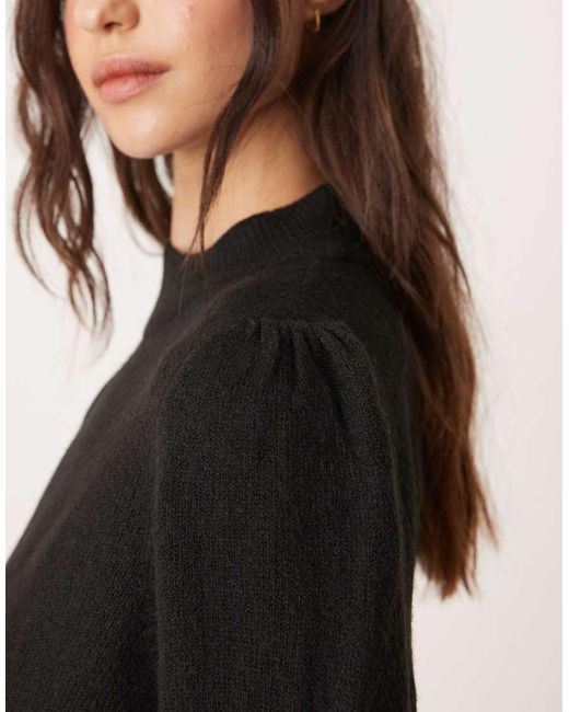 Jdy Black Puff Sleeve Knitted Mini Jumper Dress