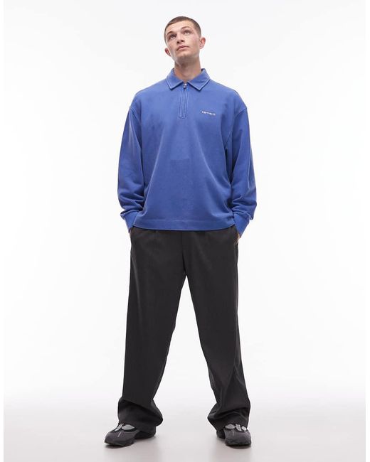 Carhartt Blue Pique Script Half Zip Heavyweight Sweatshirt for men