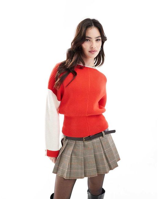 Maglione Con Spalle Scivolate Arancione E Bianco di French Connection in Red