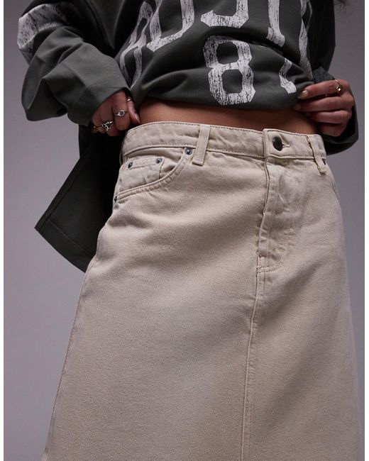 Jupe longue en jean à taille basse - sable TOPSHOP en coloris Natural