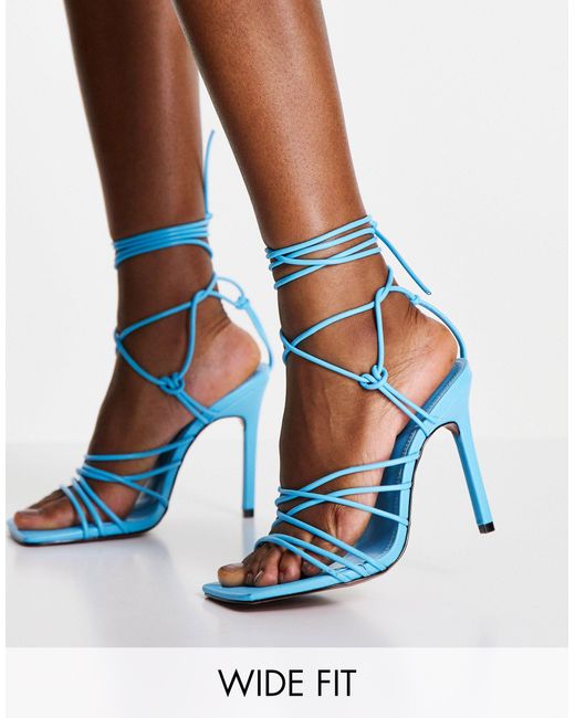 ASOS Wide Fit Nina Strappy Tie Leg Heeled Sandals in Blue | Lyst