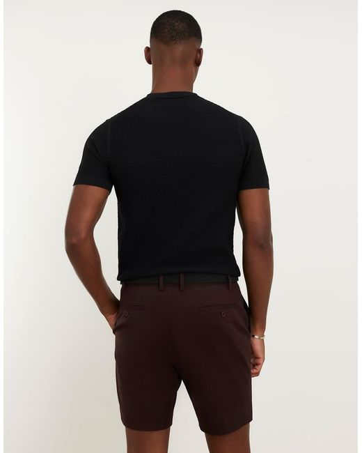 River Island Brown Slim Fit Belted Chino Shorts for men