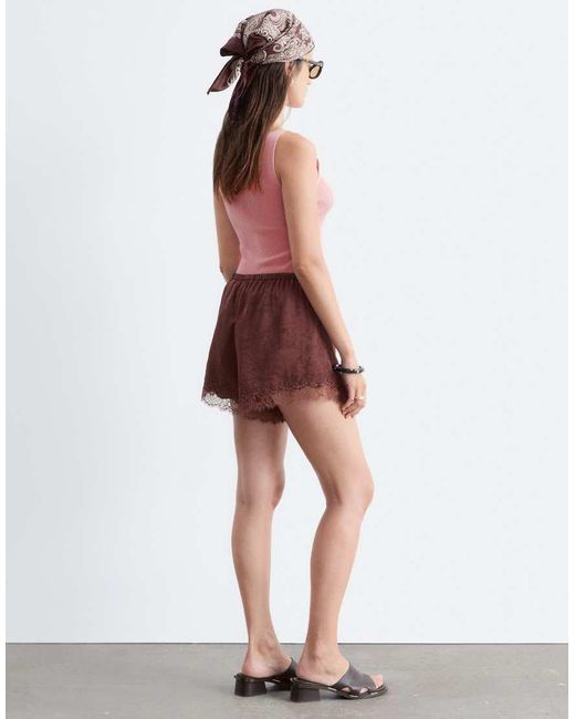 & Other Stories Brown Jacquard Satin Shorts With Lace Trim