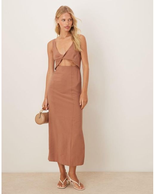 ASOS Brown Strappy Twist Bust Detail Cut Out Midi Dress
