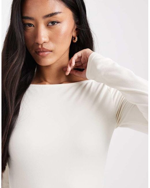 Miss Selfridge Blue Sculpted Boat Neck Bodysuit