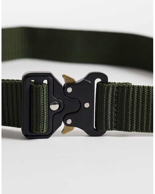 ASOS Green Webbing Utility Belt With Statement Buckle for men