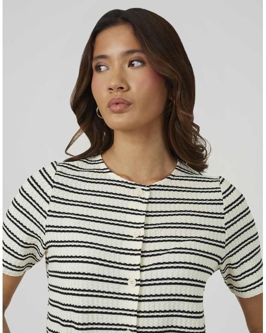 Brave Soul Gray Textured Jersey Stripe Short Sleeve Top