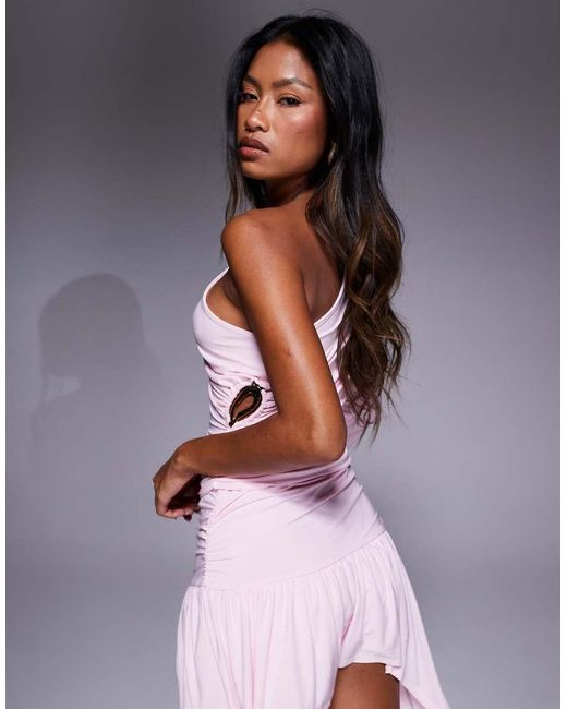 ASOS Pink Co-Ord Slinky One Shoulder Flared Sleeve Hardware Detail Top