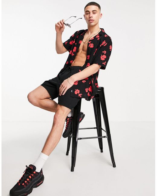 Chemise manches courtes en tissu technique à fleurs - rouge/ Hollister pour homme en coloris Black